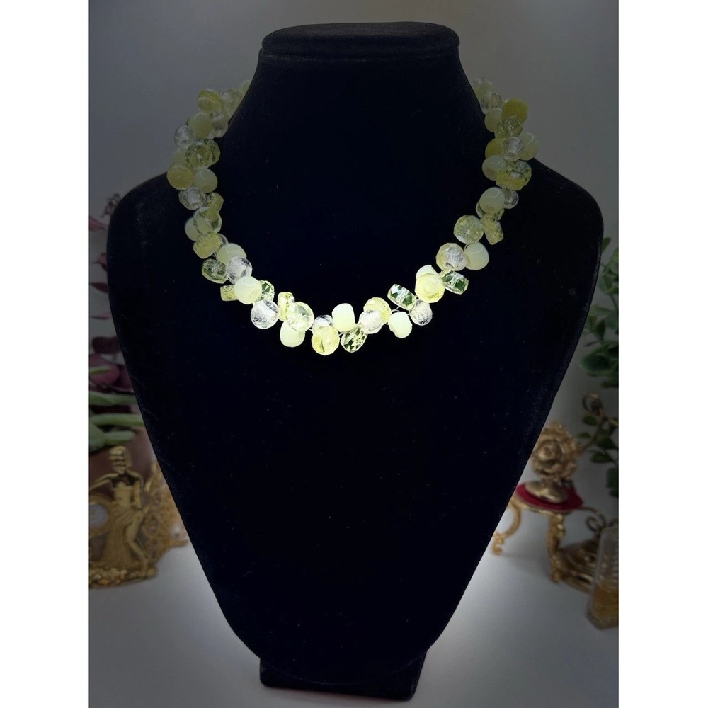 Langani Vintage Yellow Glass Bead Illusion Bib Necklace Choker Signed Germany